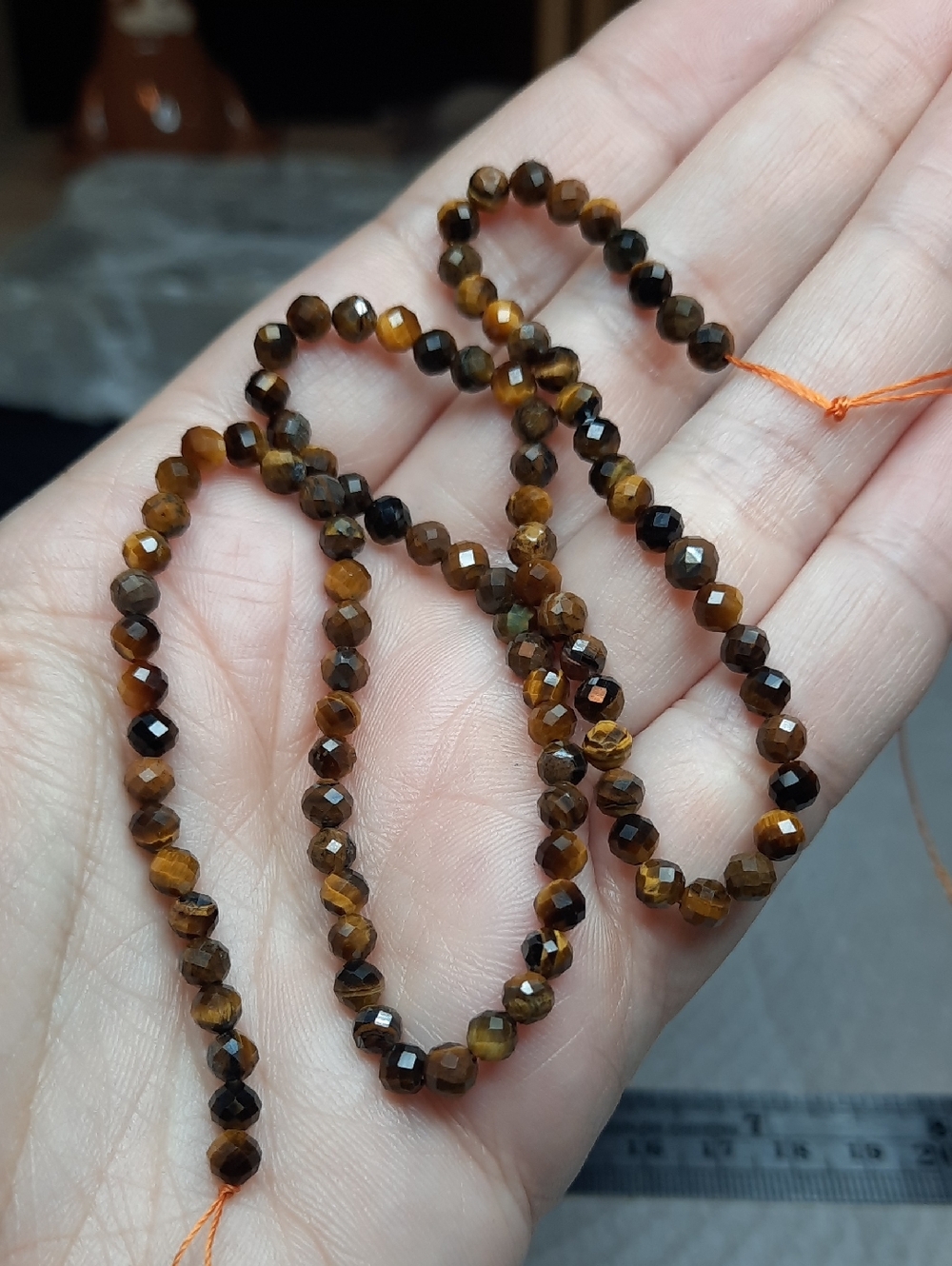 4mm Faceted Natural Tiger’s Eye Round Beads – 15” Strand #4